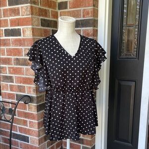 Black Polka Dot‎ Ruffle Sleeve Top